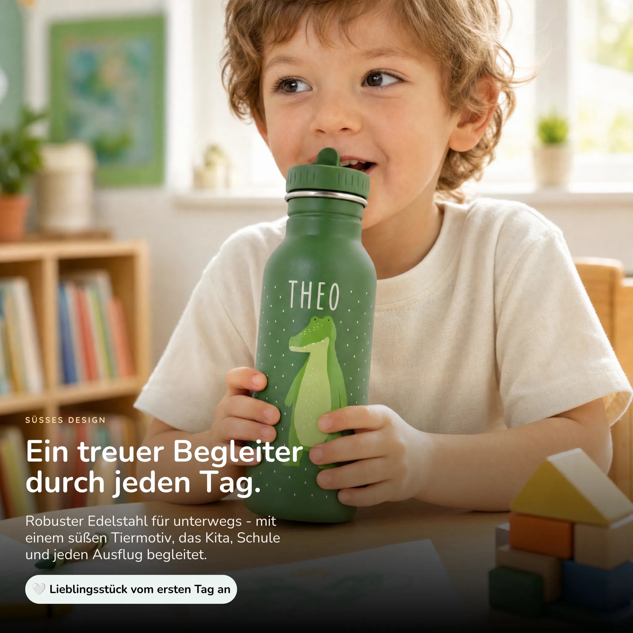 Trixie Trinkflasche Kinder Krokodil, 500 ml Edelstahlflasche mit Namen
