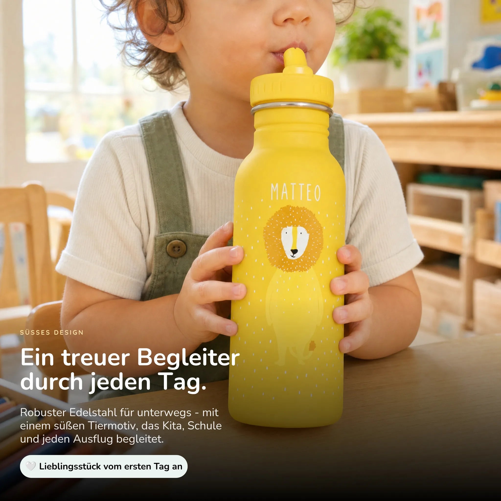 Trixie Trinkflasche Kinder Löwe, 500 ml Edelstahlflasche mit Namen