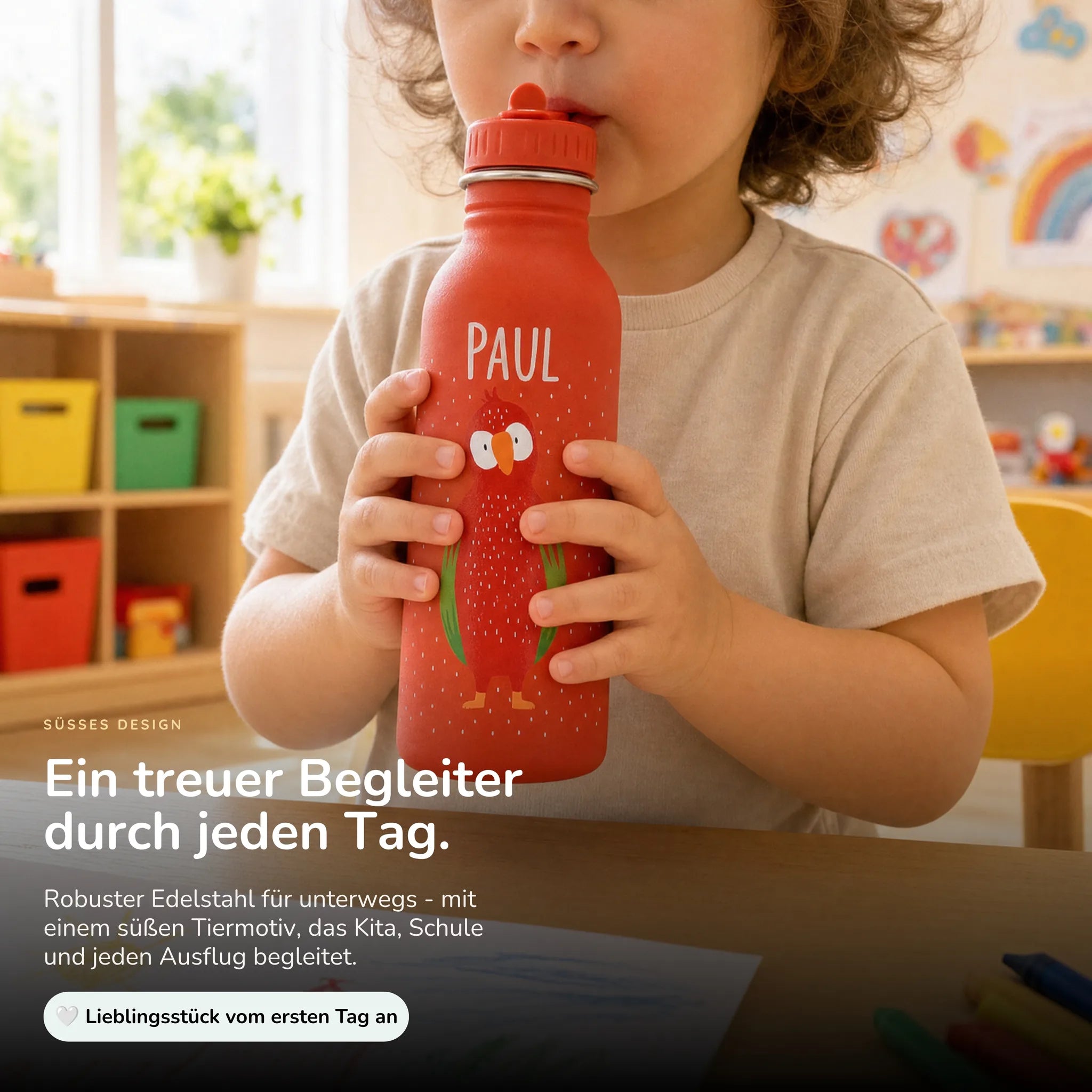 Trixie Trinkflasche Kinder Papagei, 500 ml Edelstahlflasche mit Namen