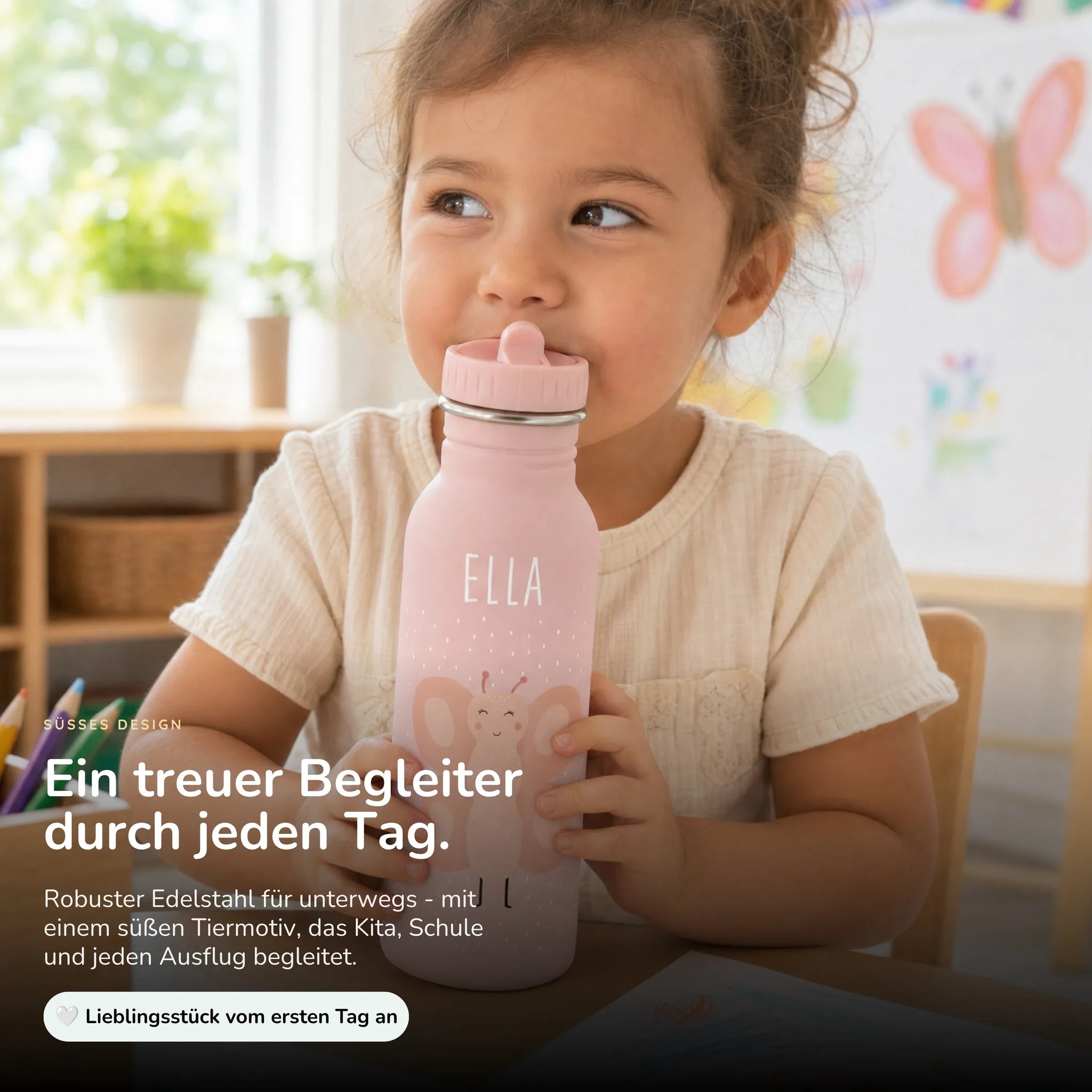 Trixie Trinkflasche Kinder Schmetterling, 500 ml Edelstahlflasche mit Namen