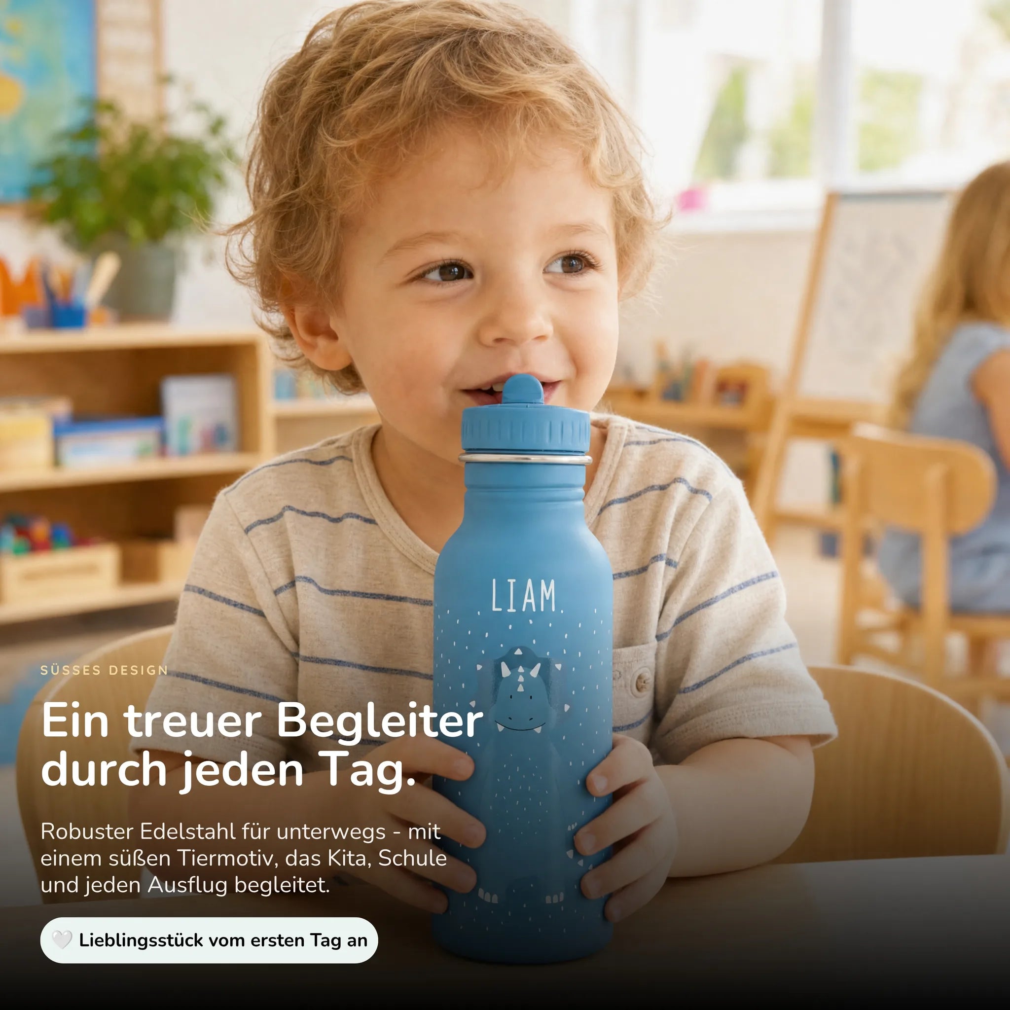 Trixie Trinkflasche Kinder Triceratops, 500 ml Edelstahlflasche mit Namen