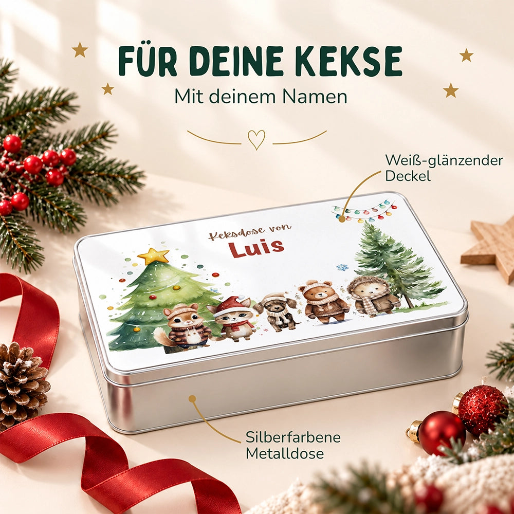 Keksdose aus Metall personalisiert - Winterliche Kuschelbande