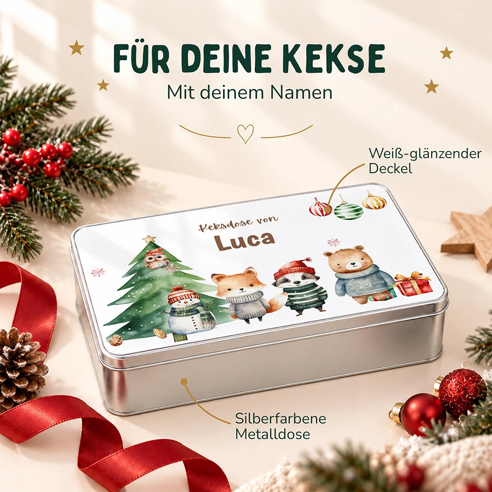 Keksdose aus Metall personalisiert - Zauberhafte Wintertiere