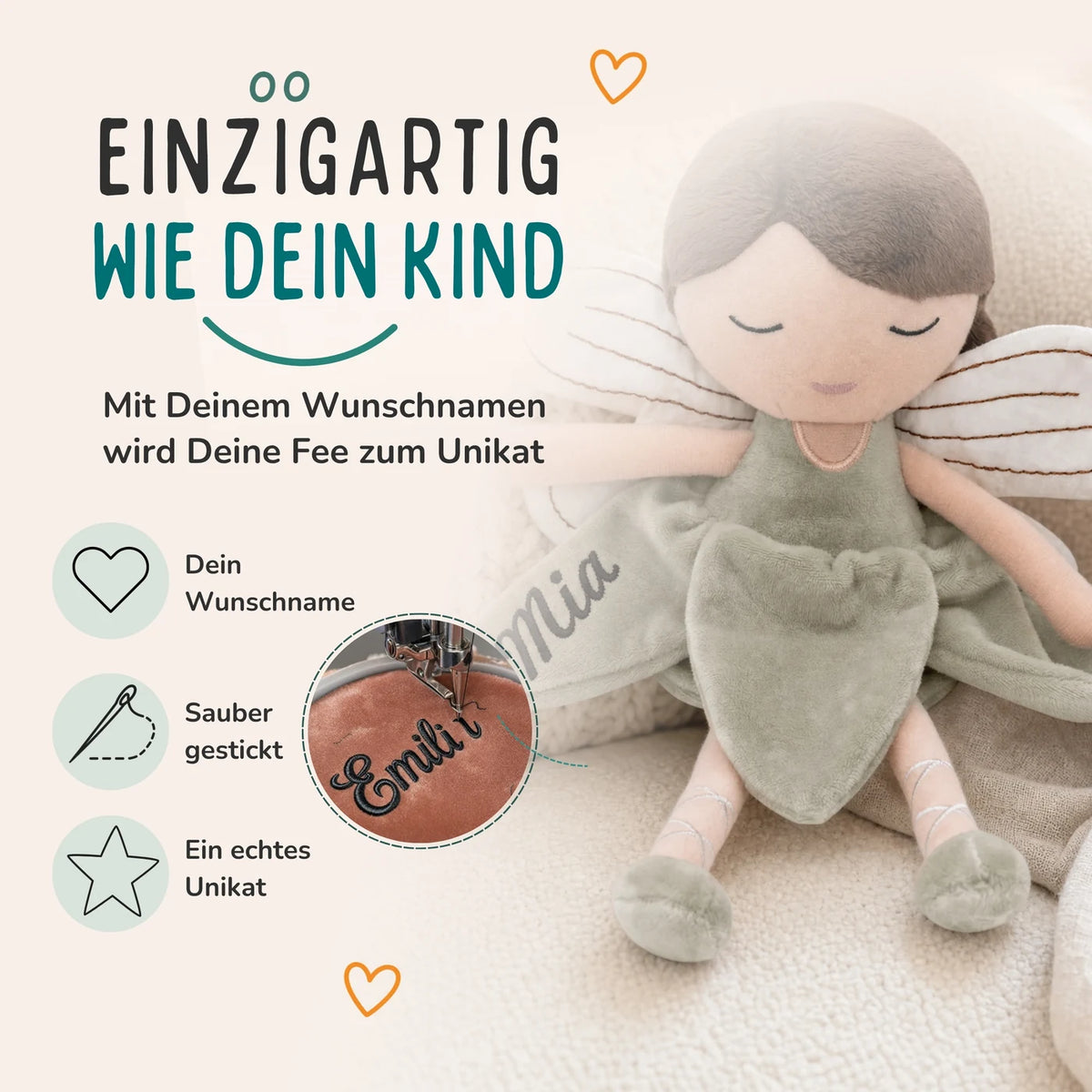 Jollein Stoffpuppe Fee personalisiert Salbei