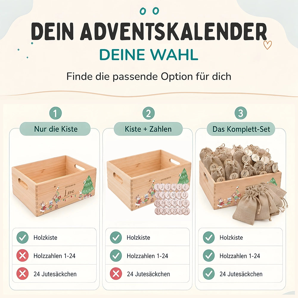 Adventskalender zum Befüllen "Tiere und Weihnachtsbaum" personalisiert