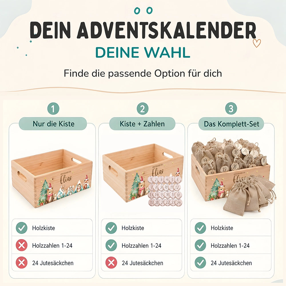 Adventskalender zum Befüllen "Bär und Weihnachtsbaum" personalisiert