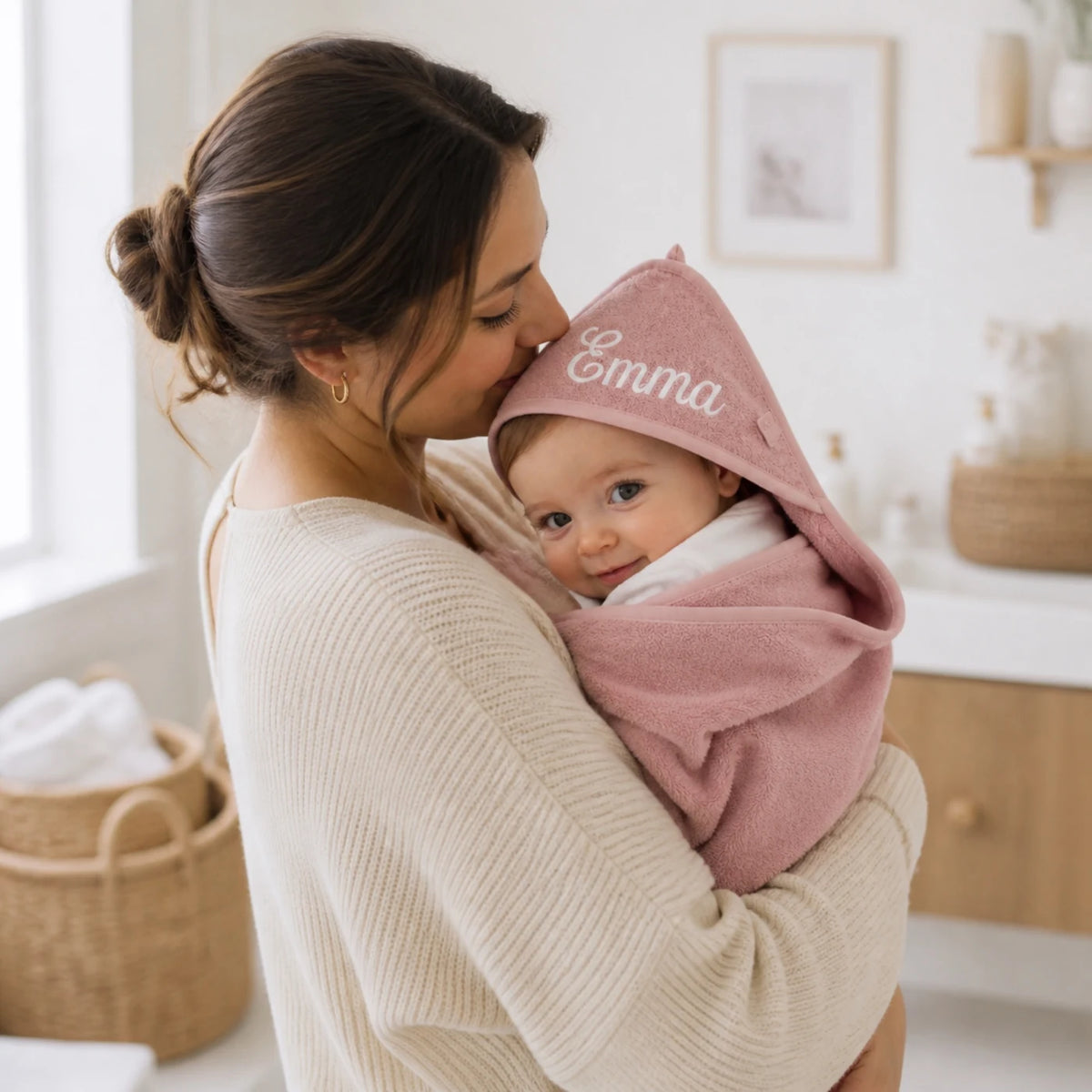 Kapuzenhandtuch Baby personalisiert – Rosé