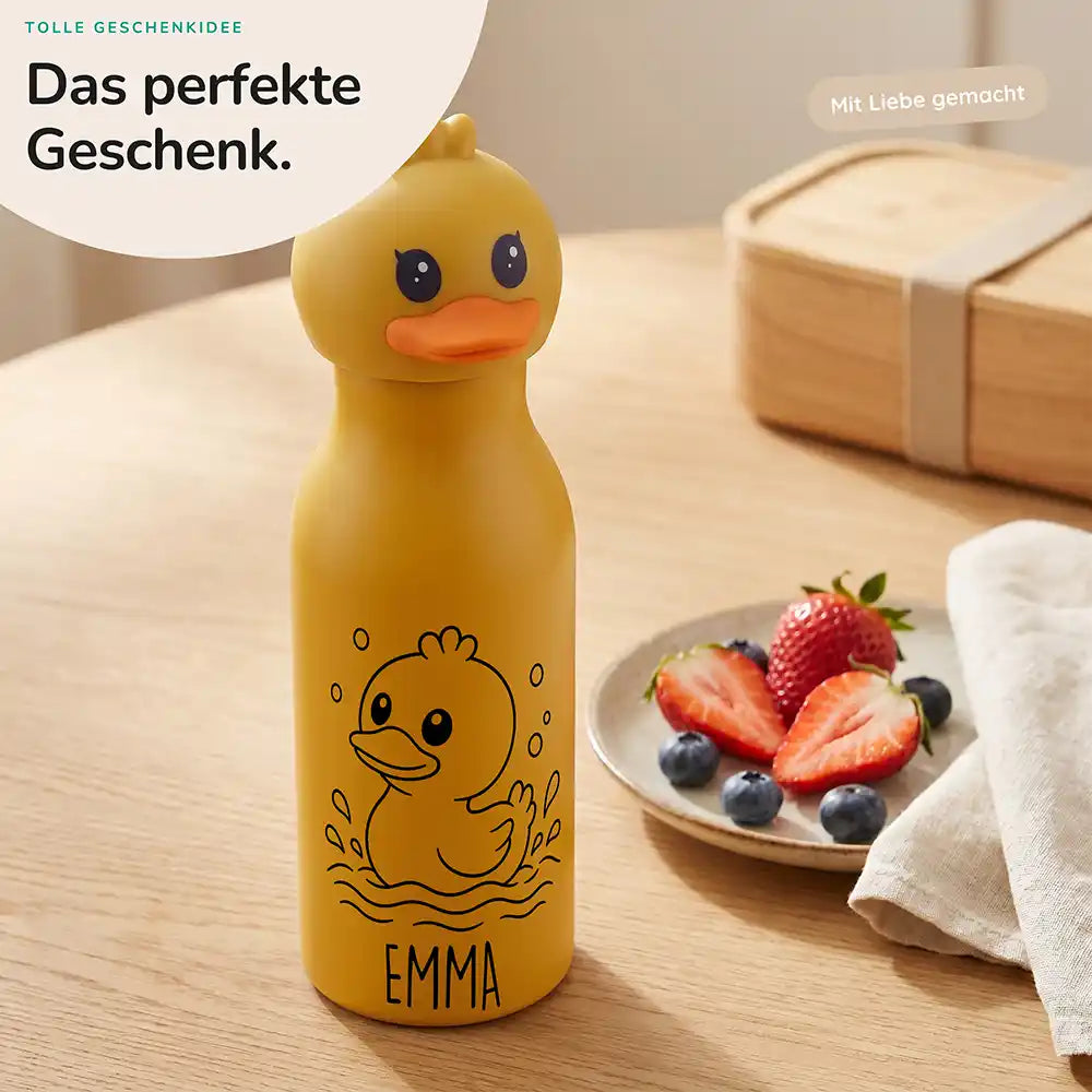 Personalisierte Trinkflasche Kinder Ente, Geschenk zur Einschulung