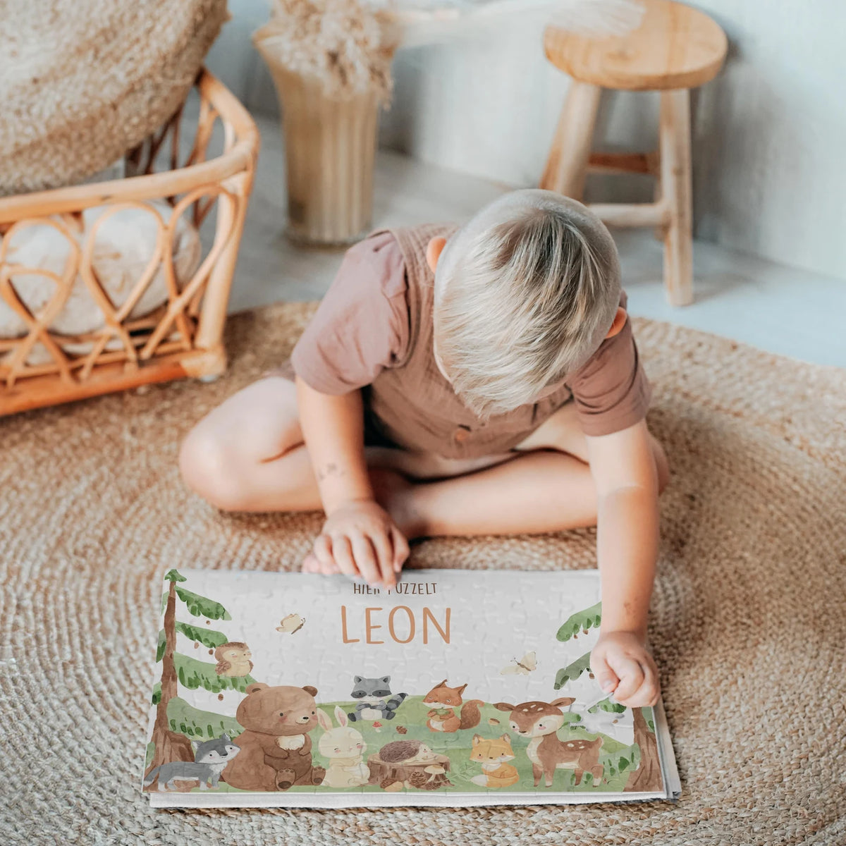 Kinderpuzzle personalisiert mit Namen - niedliche Waldtiere