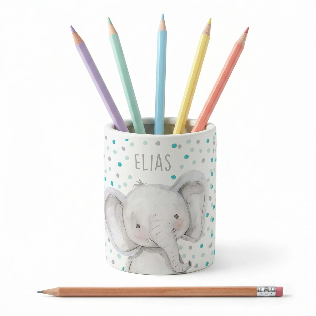 Personalisierter Stiftehalter Elefant Konfetti â Keramik mit Wunschname
