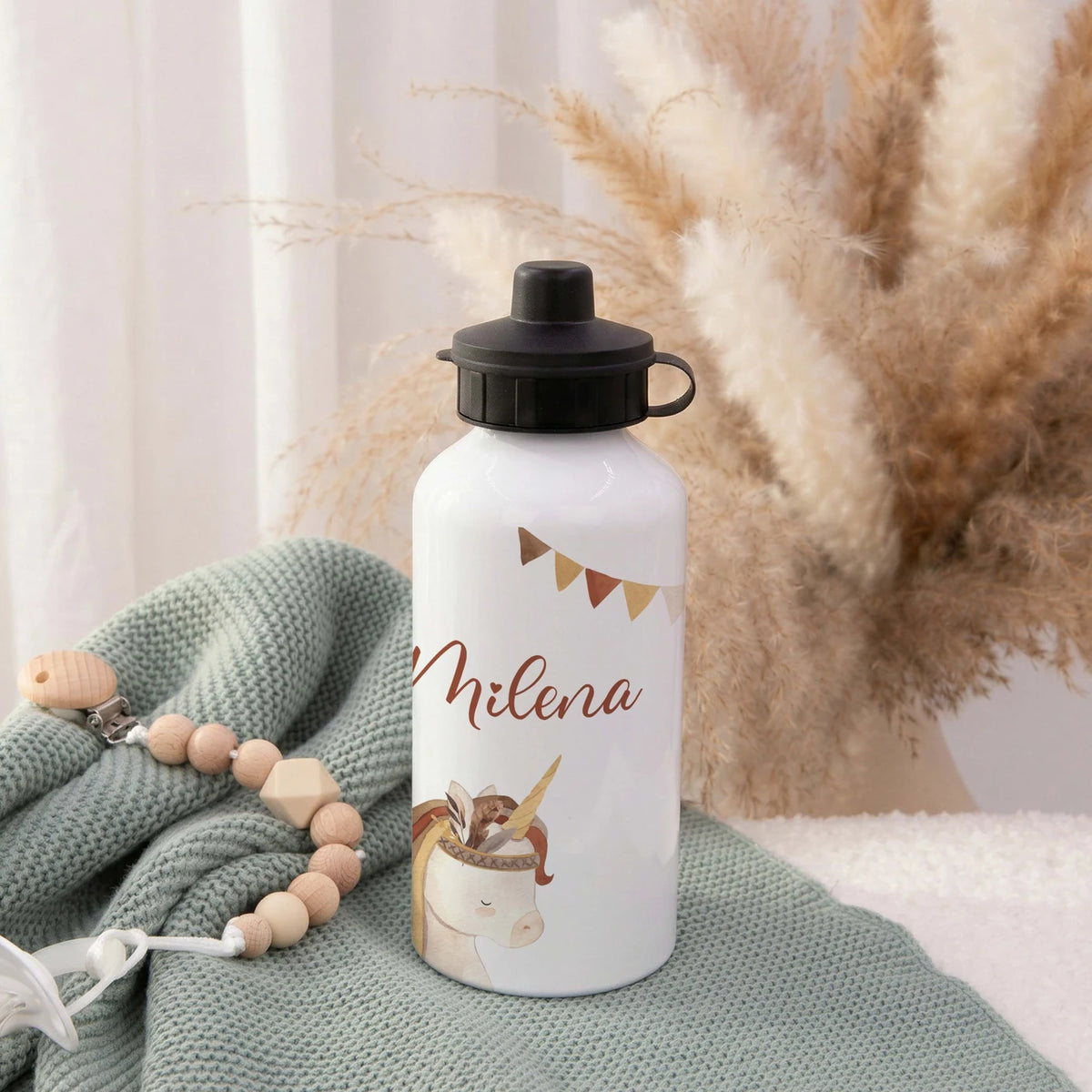 Personalisierte Trinkflasche Kinder – Einhorn Indianer
