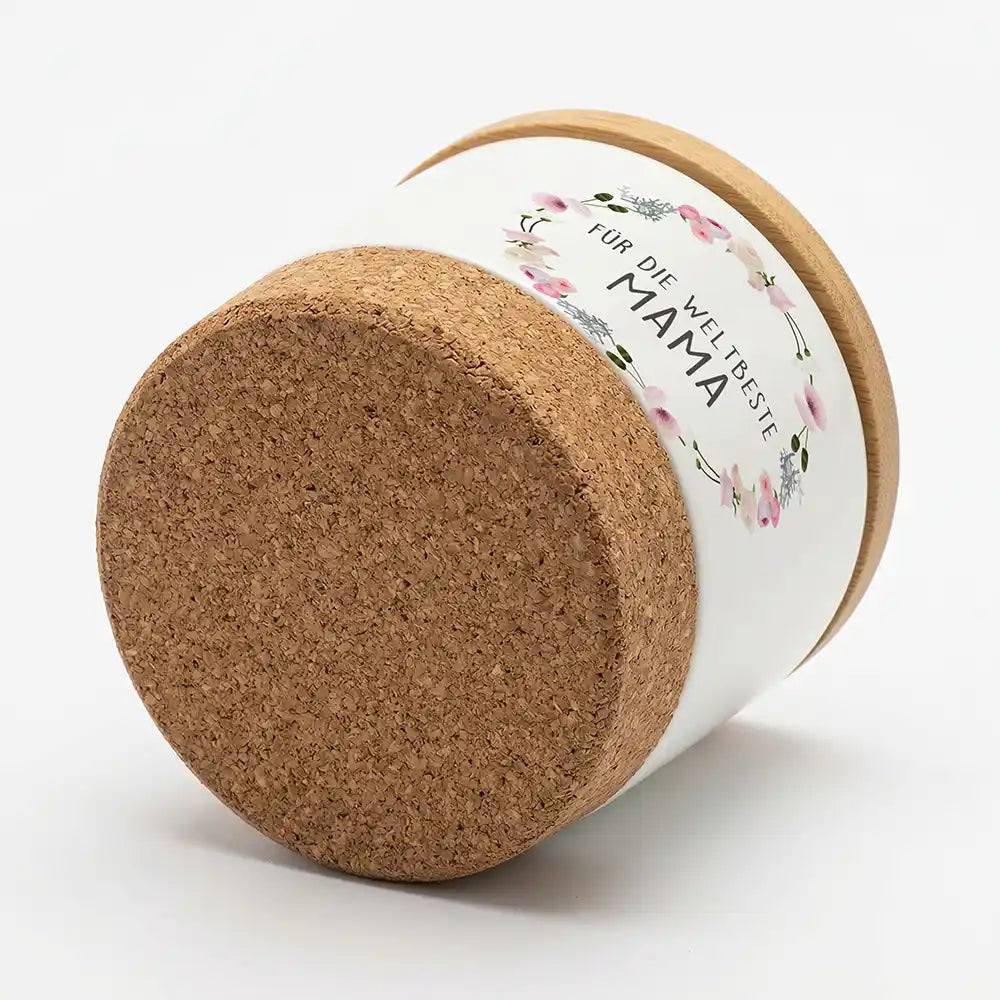 Duftkerze Vanille Keramik Mama Blumenkranz â Geschenk in Kraftpapier