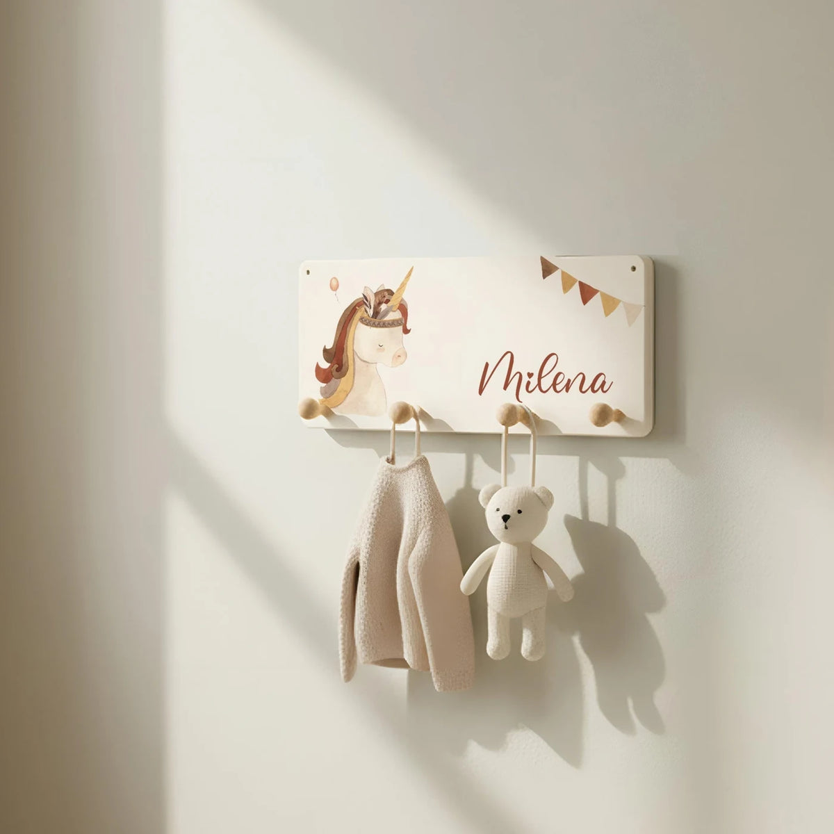 Kindergarderobe Holz personalisiert - Boho