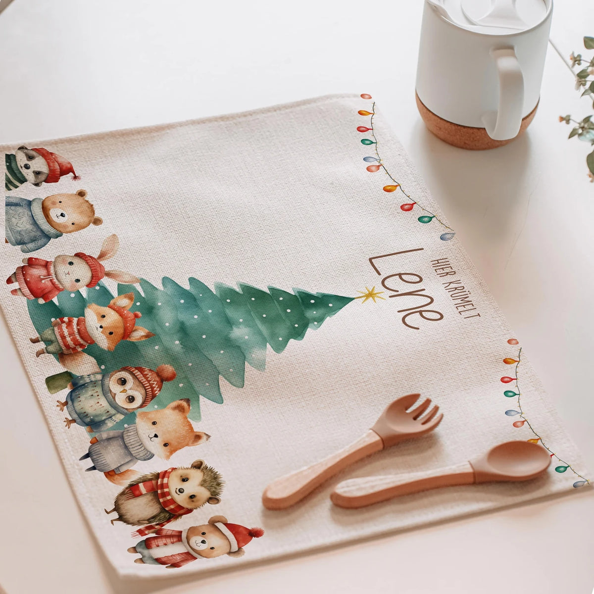 Tischset Kinder personalisiert Weihnachtsmotiv - Nordpol-Tierparade