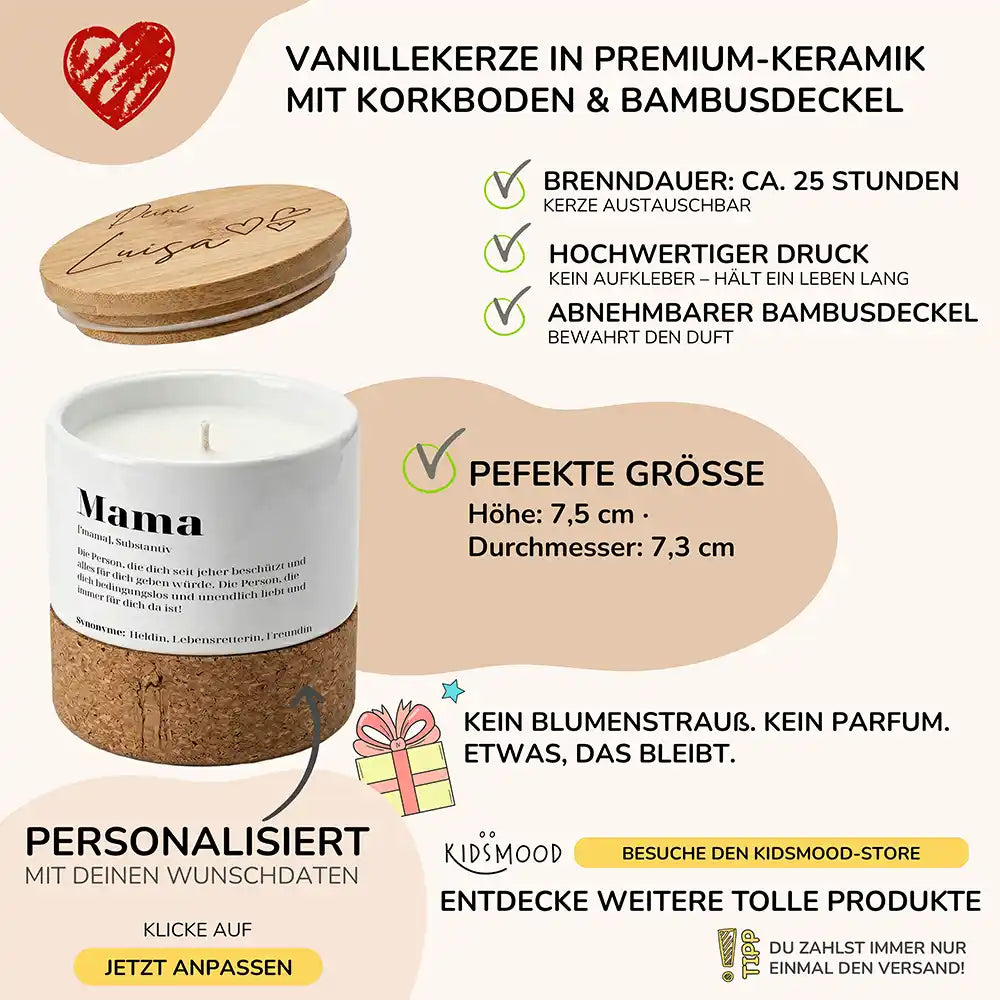 Duftkerze Vanille Keramik Mama Definition â brennend am gemĂŒtlichen Abend