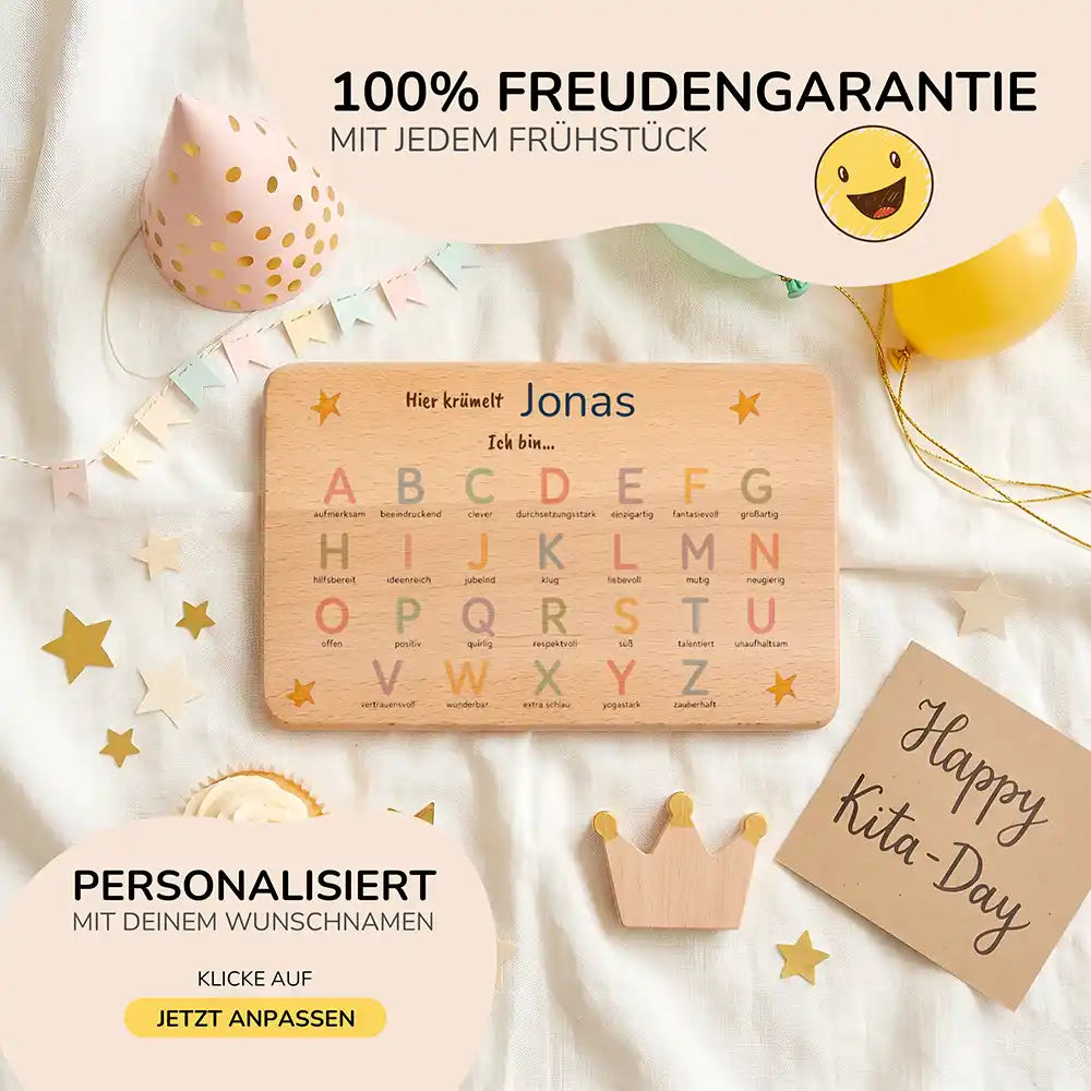 ABC Brettchen Kinder personalisiert Sterne pastell – Geburtstags-Komposition Kita
