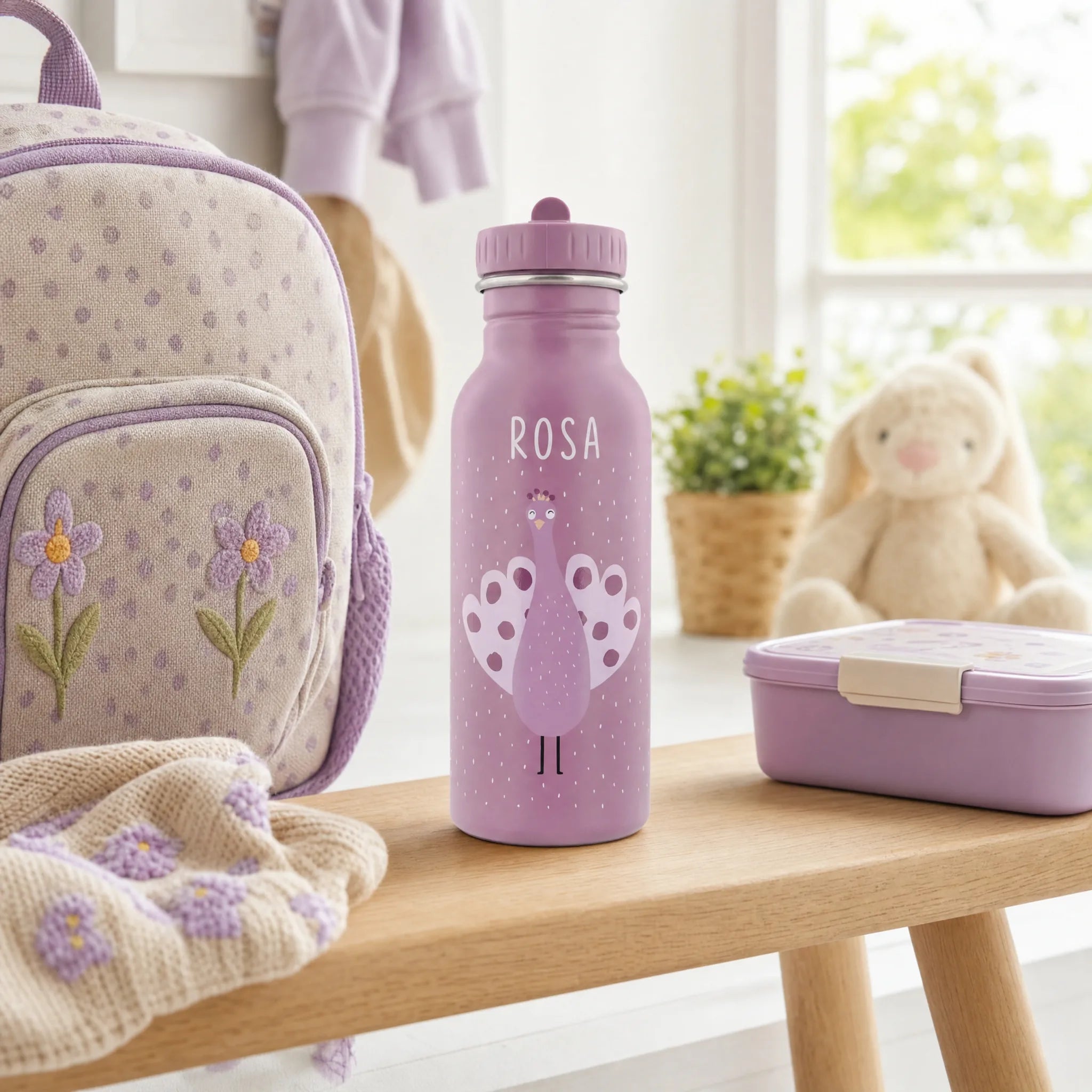 Trixie Trinkflasche Kinder Pfau, robuster, rostfreier Edelstahl