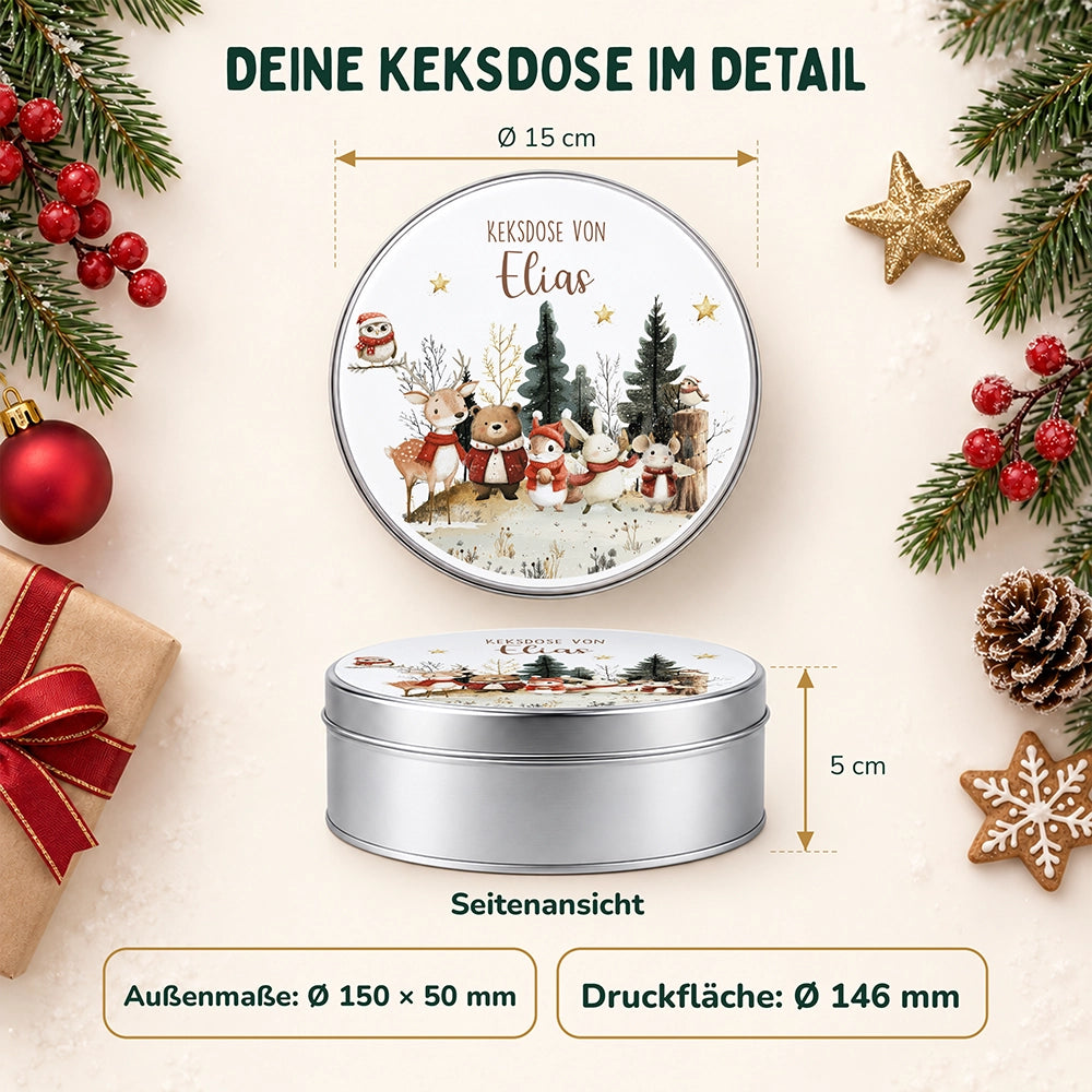 Keksdose aus Metall personalisiert - Weihnachtsfreunde im Schnee