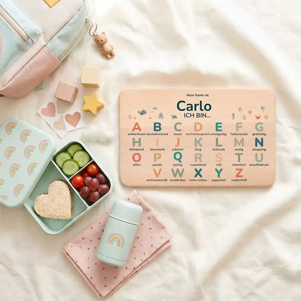 ABC Brettchen Kinder personalisiert Safari Tiere – Kindergarten-Brotzeitbox-Komposition