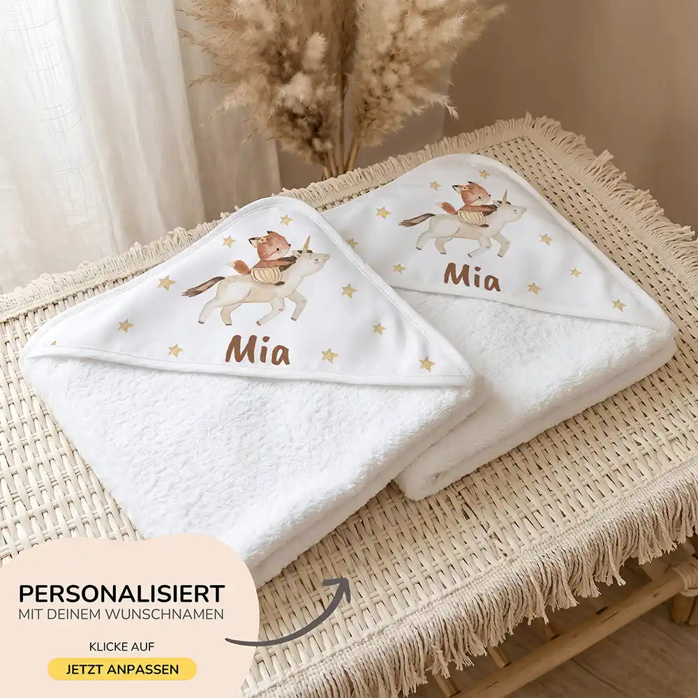 Personalisiertes Kapuzenhandtuch Baby Einhorn Reiterin â 500 g/qm Baumwoll-Frottee Detail