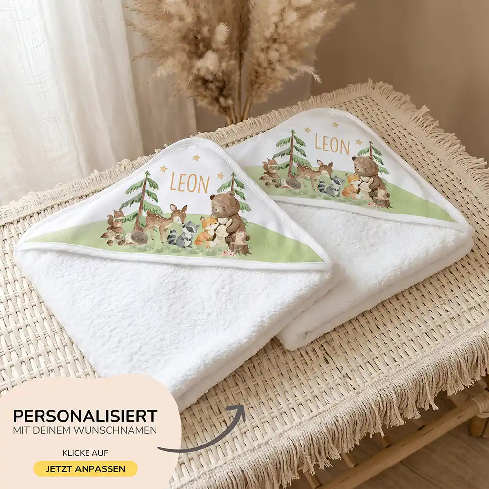 Personalisiertes Kapuzenhandtuch Baby Waldfest â 500 g/qm Baumwoll-Frottee Detail