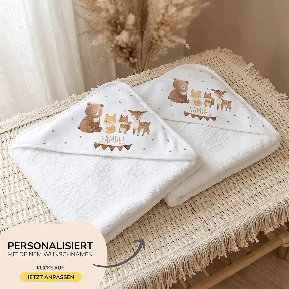 Personalisiertes Kapuzenhandtuch Baby Waldtiere Wimpel â 500 g/qm Baumwoll-Frottee Detail