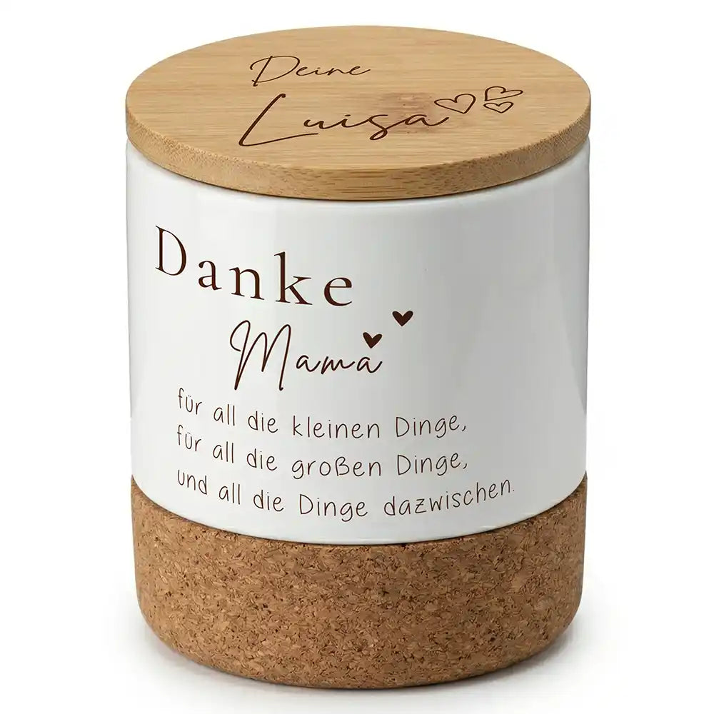 Duftkerze Vanille Keramik Danke Mama Herzen â Dreiviertel-Ansicht Keramikbecher