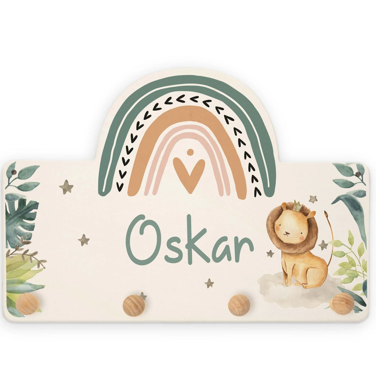 Kindergarderobe Holz personalisiert - Löwe