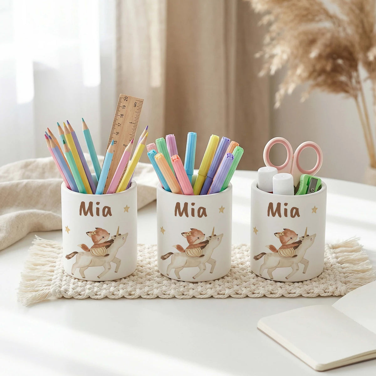Personalisierter Stiftehalter Fuchs & Einhorn â Keramik mit Wunschname