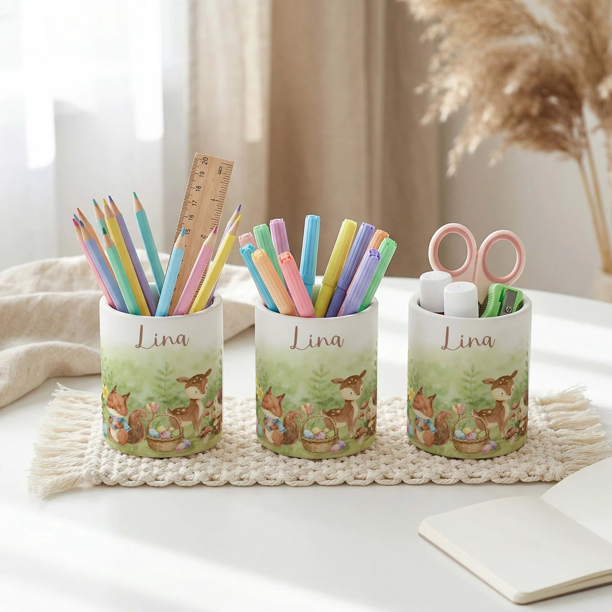 Personalisierter Stiftehalter Ostern Reh & Fuchs â Keramik mit Wunschname