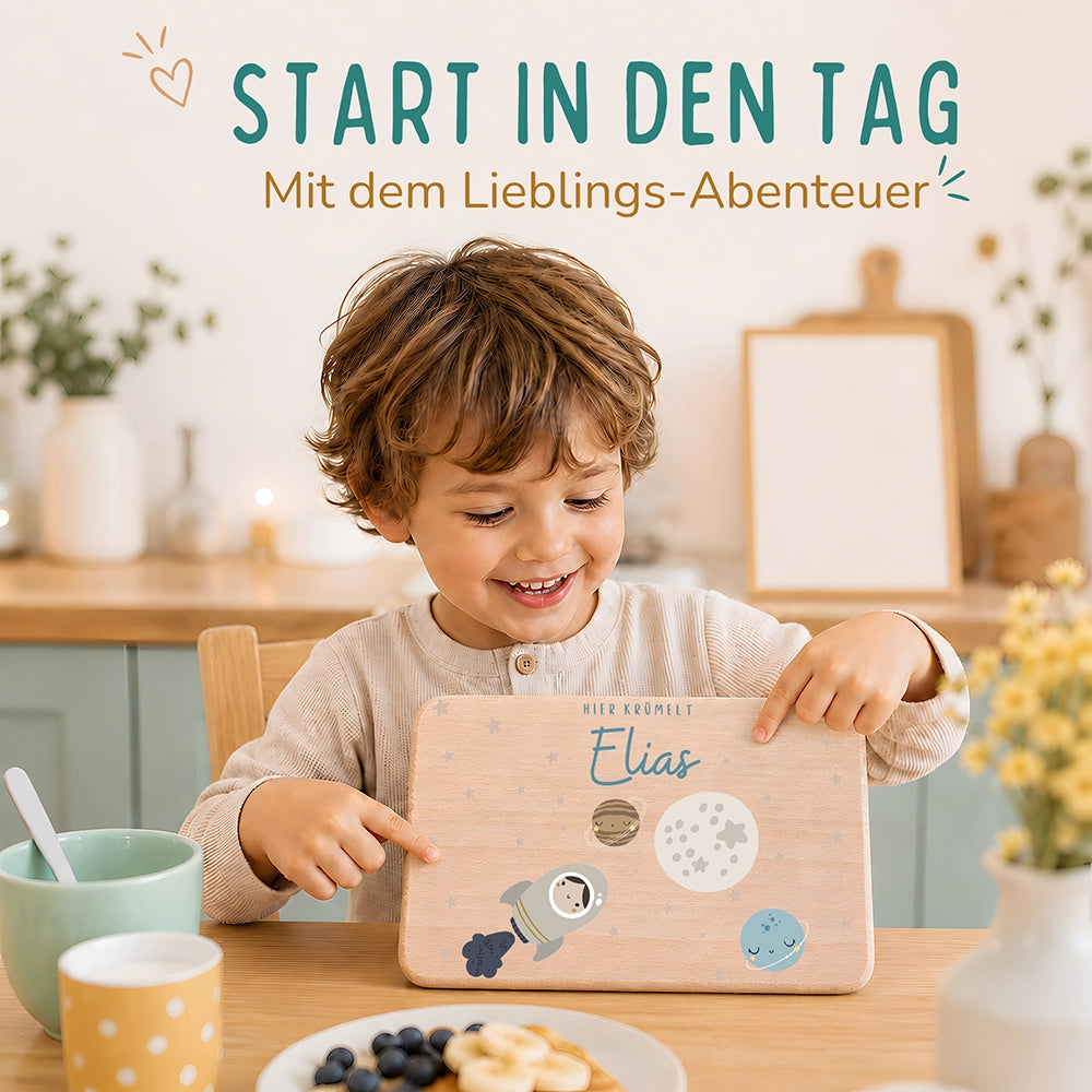 Frühstücksbrettchen Holz personalisiert - Weltall