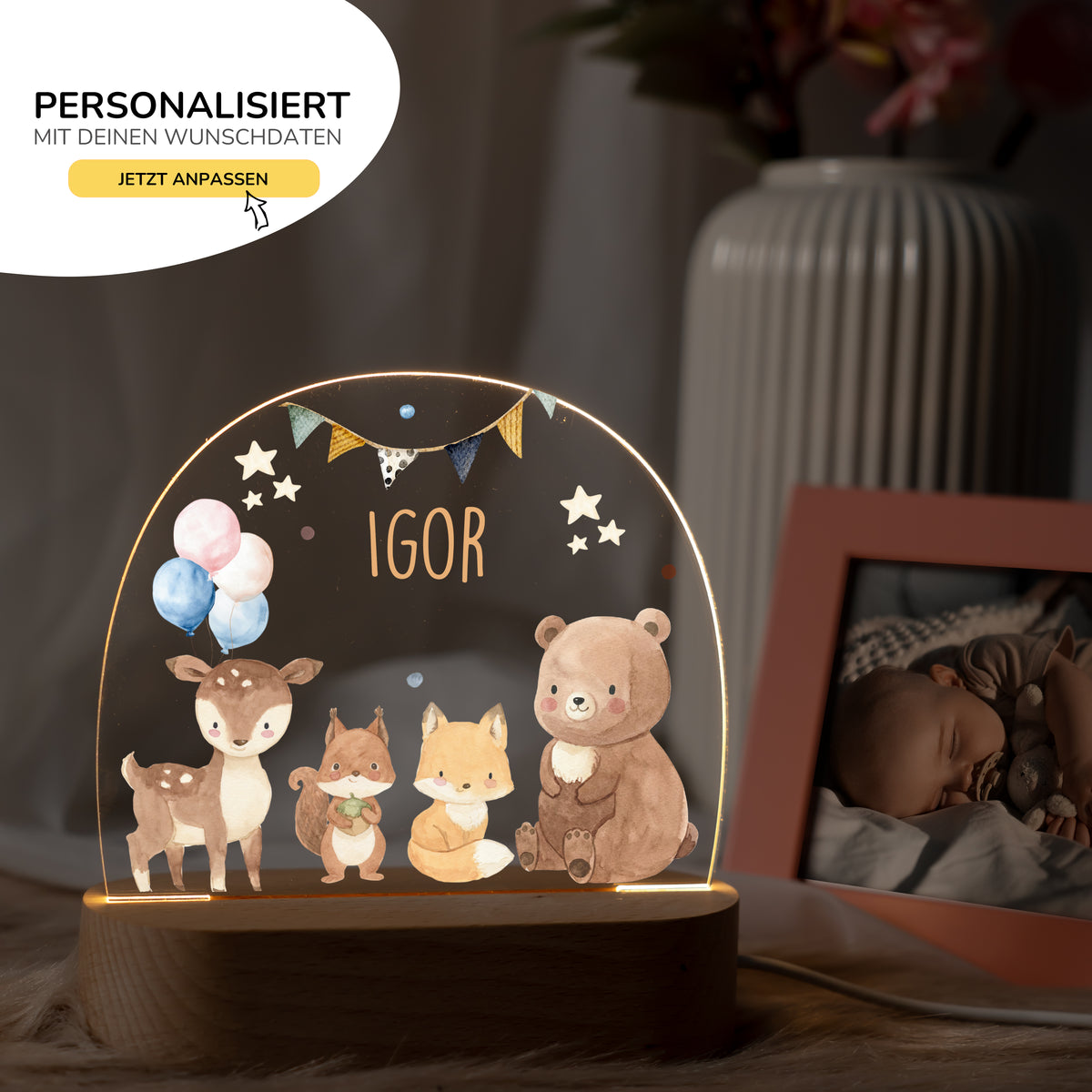 Nachtlicht Kinder personalisiert - Herzliche Tierfreunde