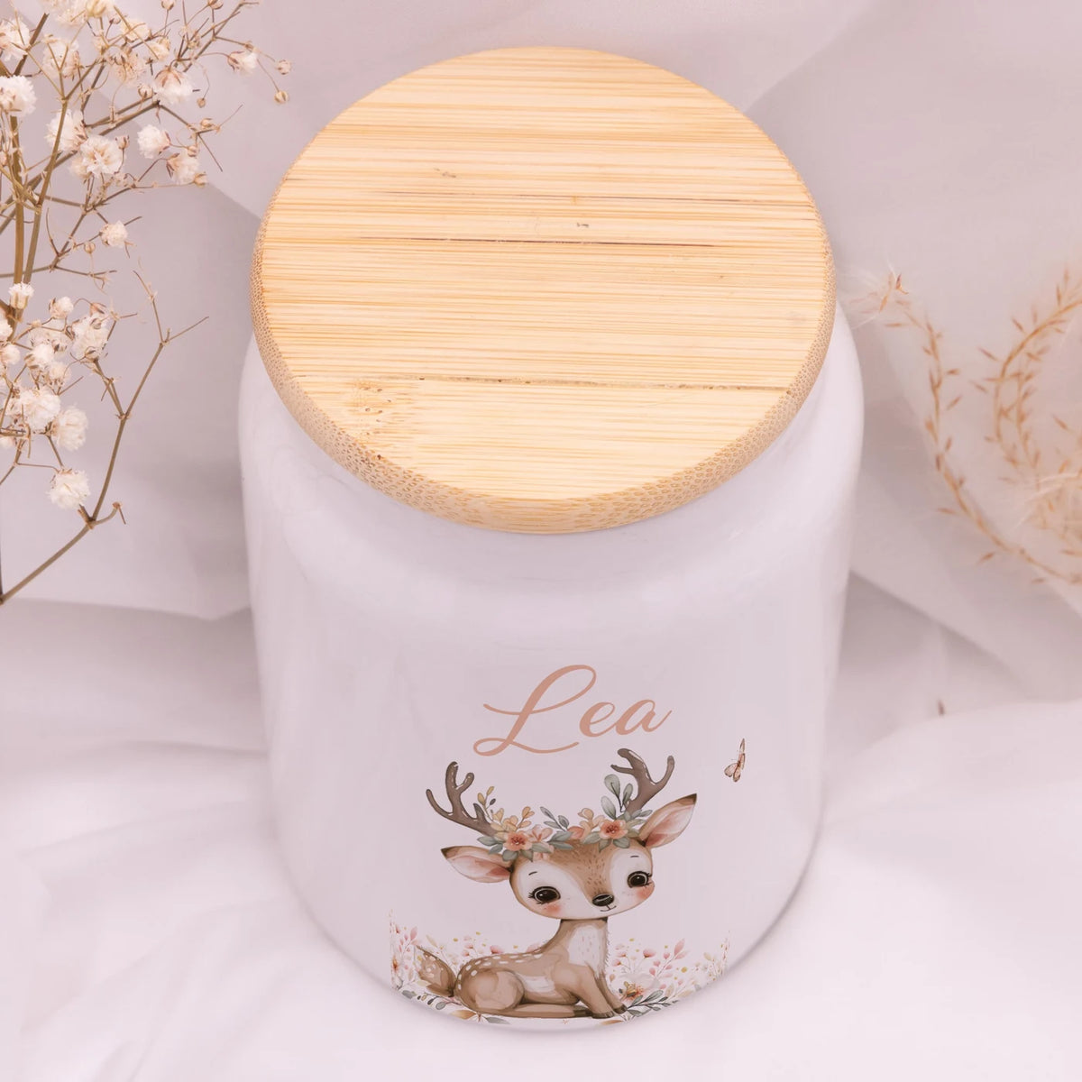 Personalisierbare Keksdose mit Name - Baby Hirsch