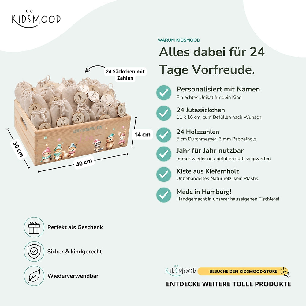 Personalisierter Adventskalender zum Befüllen - niedliche Tiere Weihnachten