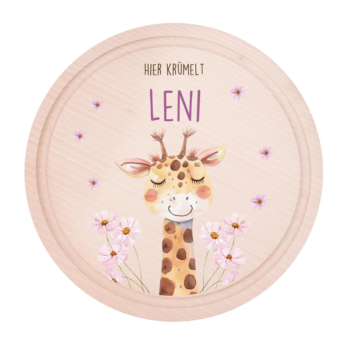 Rundes personalisiertes Frühstücksbrettchen Giraffe mit Namen für Kinder
