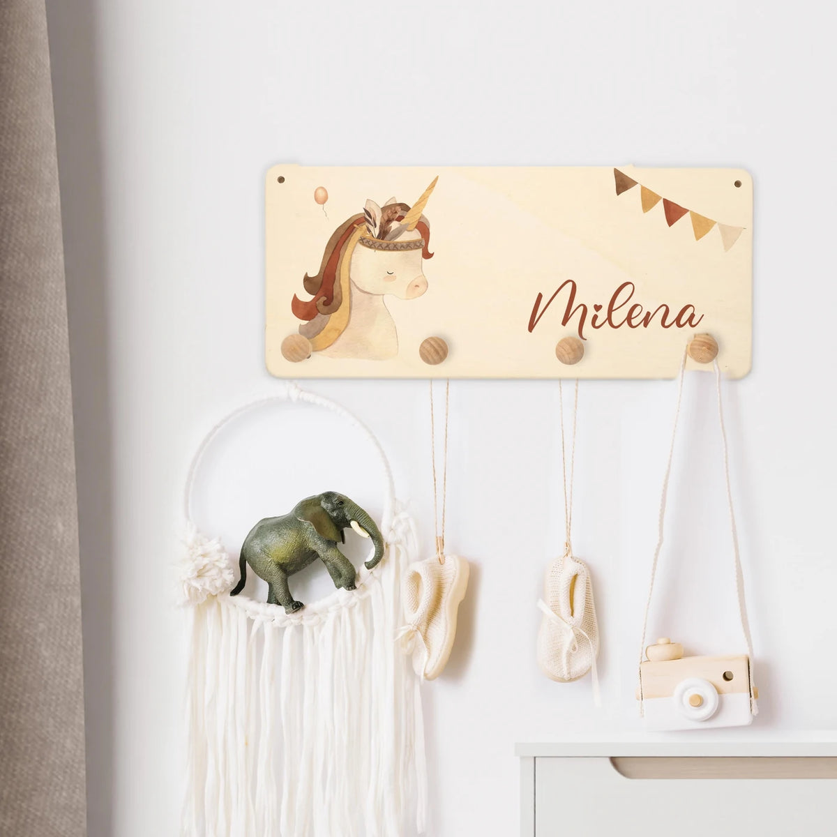 Kindergarderobe Holz personalisiert - Boho