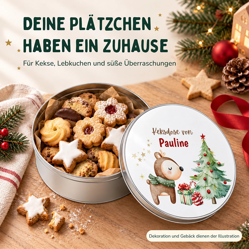 Keksdose aus Metall personalisiert - Waldzauber im Winter