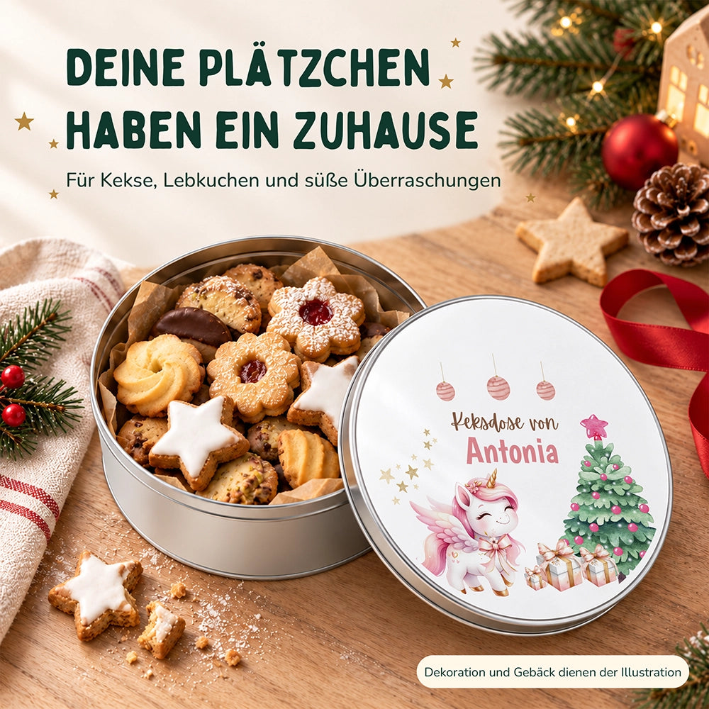 Keksdose aus Metall personalisiert - Einhorn