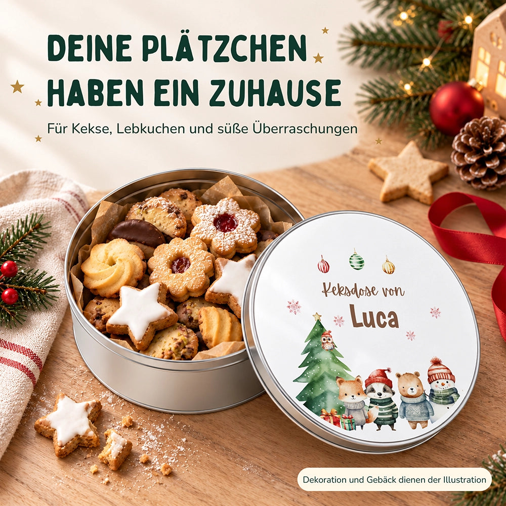 Keksdose aus Metall personalisiert - Kleine Weihnachtsfreunde