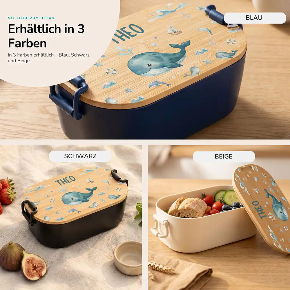 Brotdose Kinder personalisiert Wal und Delfin, Lifestyle Kita Schule und unterwegs