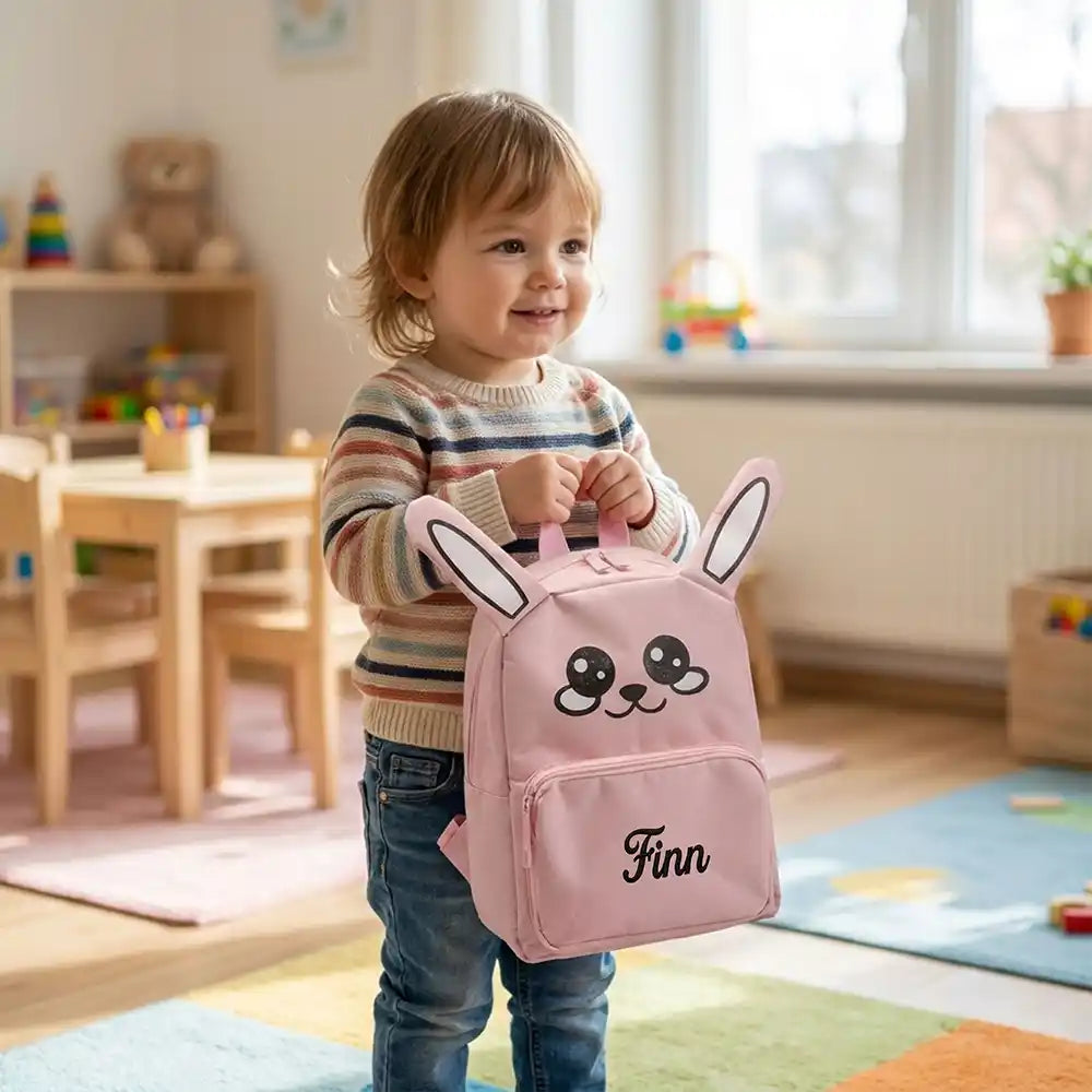 Personalisierter Kinderrucksack Hase, lustiges Tiermotiv für den Kindergarten