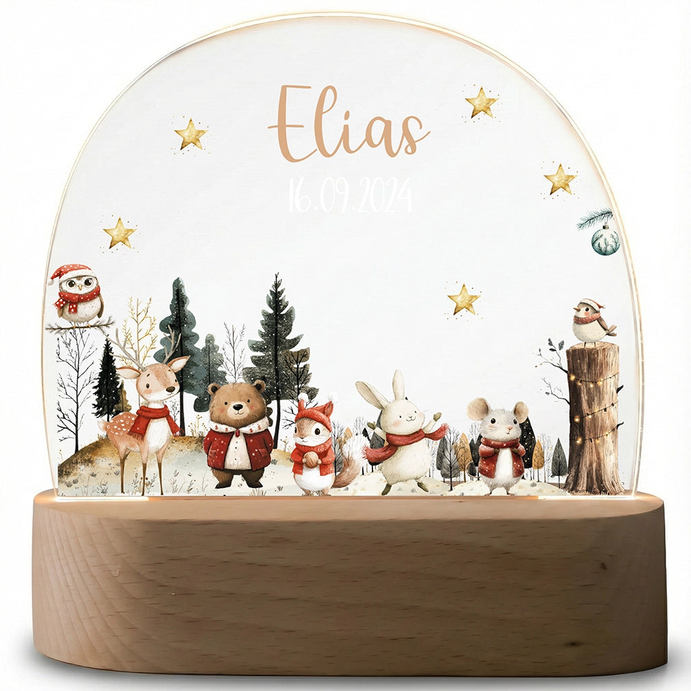 Nachtlampe Weihnachten mit Namen ausgeschaltet – klares Acrylglas auf Holzsockel