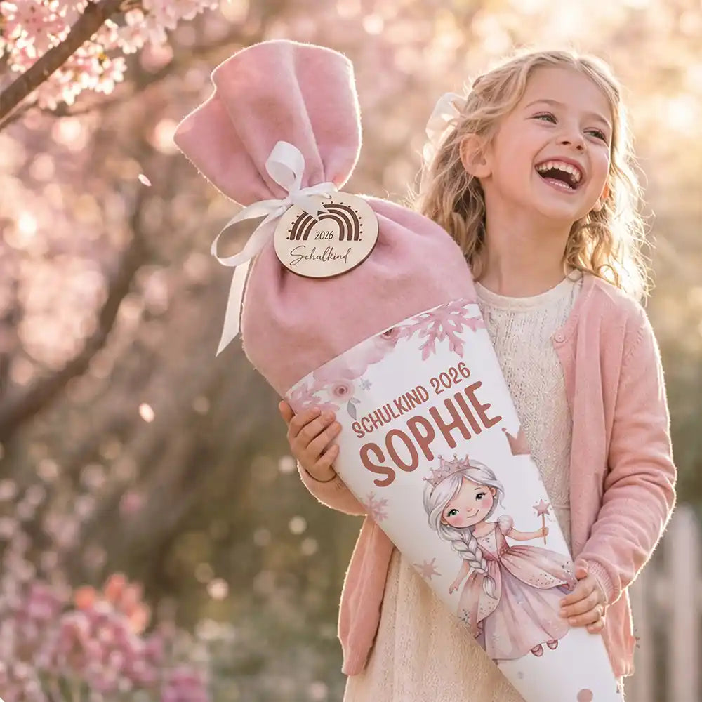 Schultüte personalisiert mit Name Prinzessin Eiswald – Mädchen-Lifestyle unter Kirschblüten