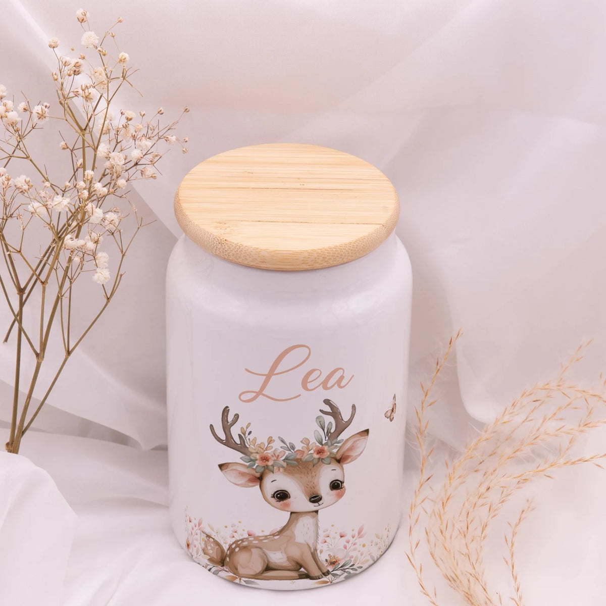 Personalisierbare Keksdose mit Name - Baby Hirsch