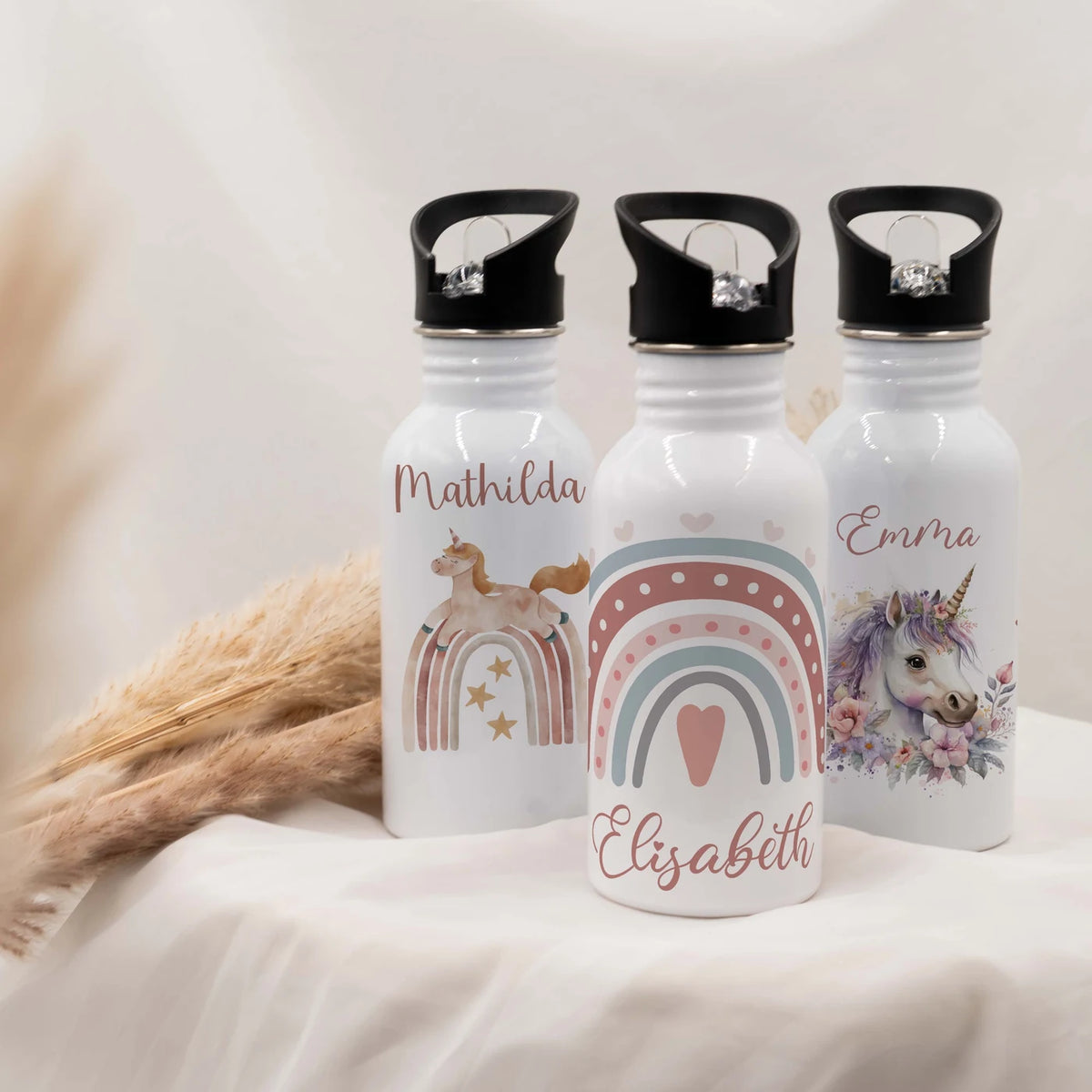 Trinkflasche Kinder Edelstahl - Regenbogen - Personalisierbar mit Namen