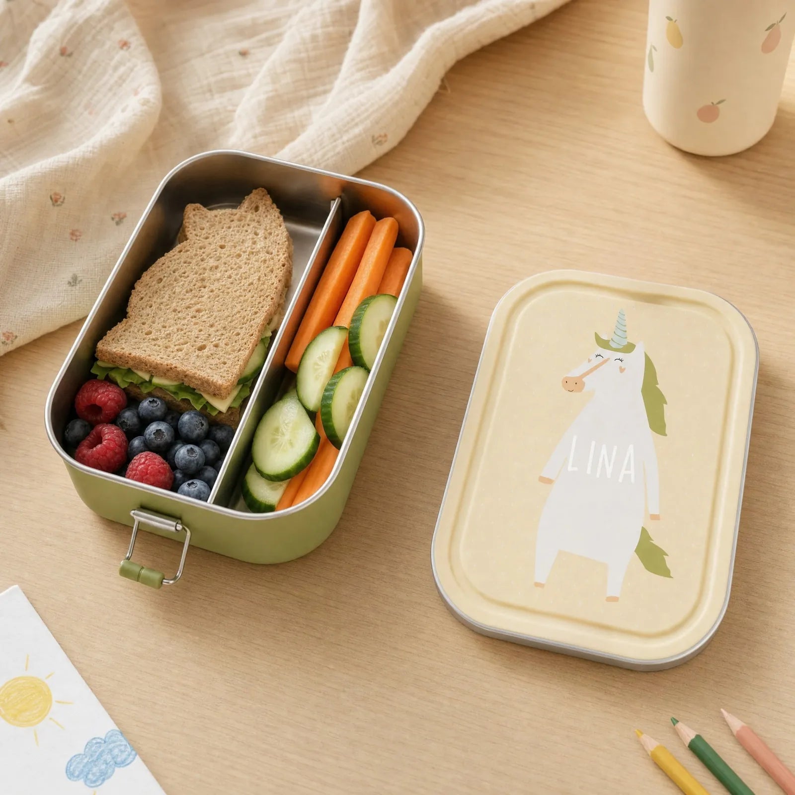 Trixie Brotdose Kinder Einhorn, robuste Edelstahl-Lunchbox
