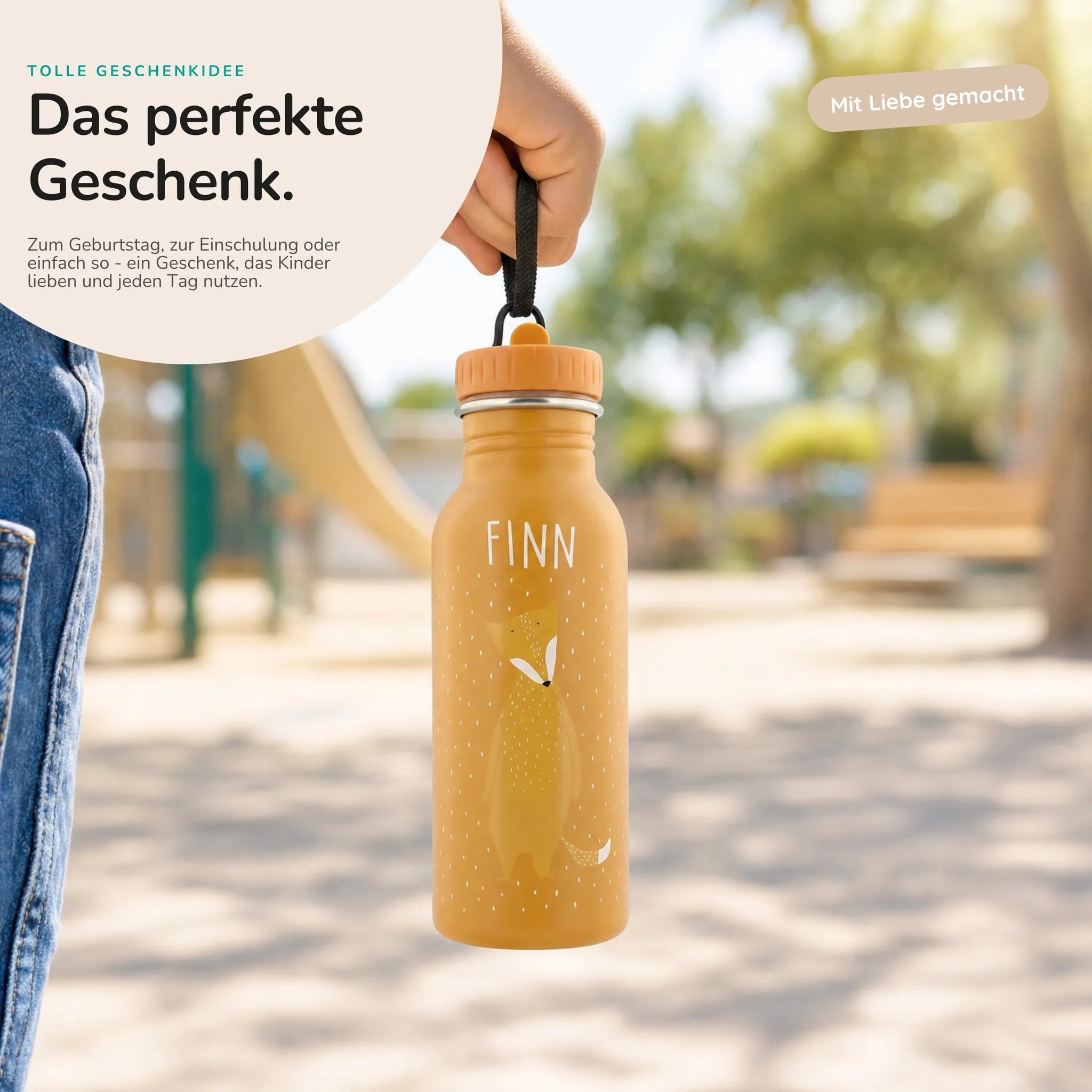 Trixie Trinkflasche Kinder Fuchs, personalisiert mit Wunschname-Gravur