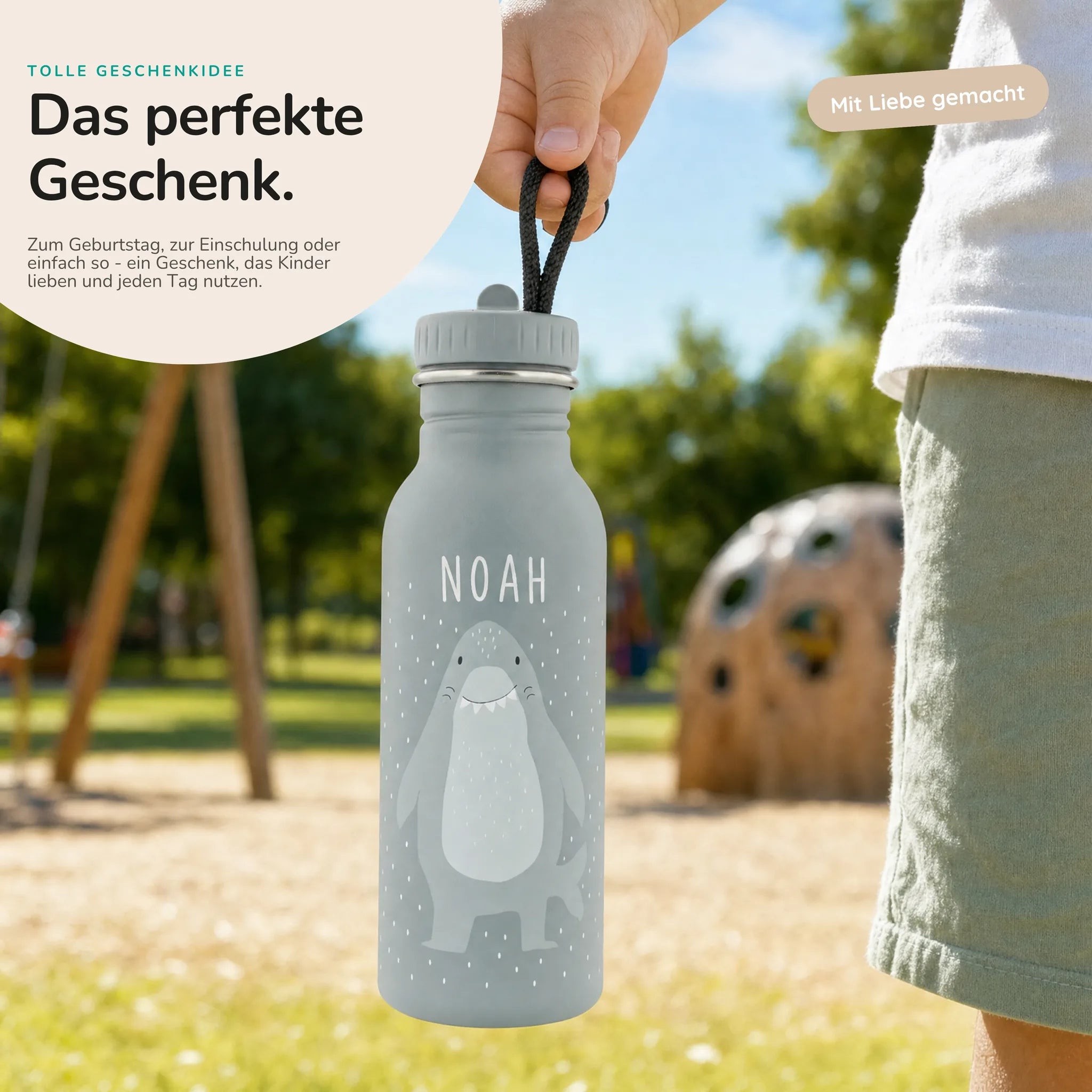 Trixie Trinkflasche Kinder Hai, personalisiert mit Wunschname-Gravur