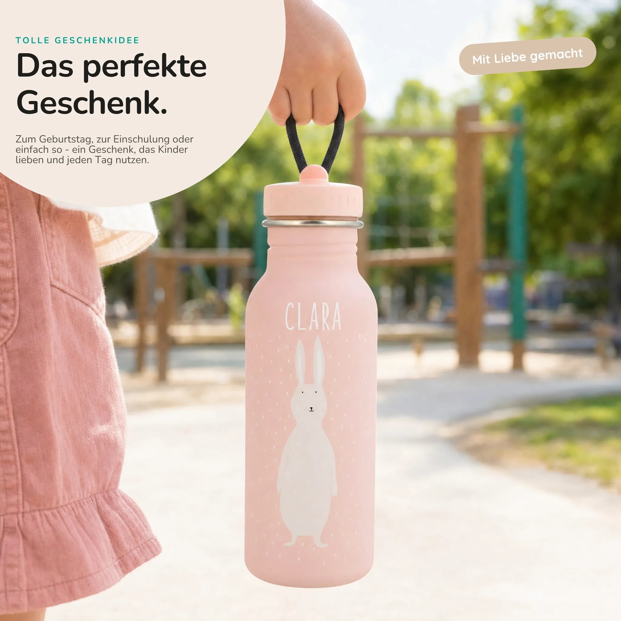 Trixie Trinkflasche Kinder Hase, personalisiert mit Wunschname-Gravur