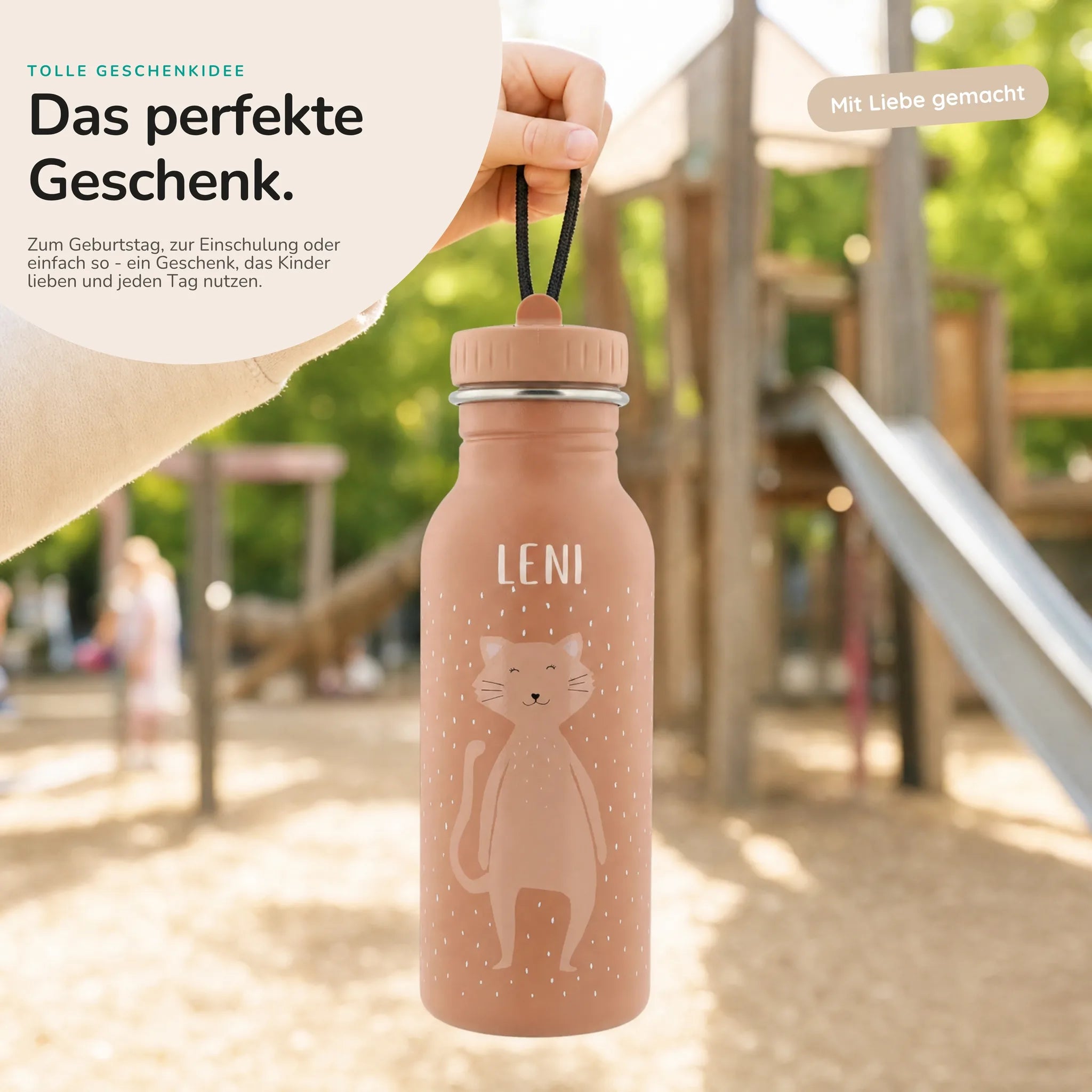 Trixie Trinkflasche Kinder Katze, personalisiert mit Wunschname-Gravur